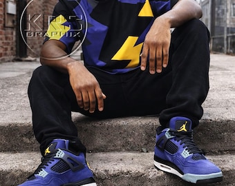 Imperial Purple Lightning Streetwear Tee | Sneaker Match Shirt for Jordan 4 Imperial Purple | Purple Yellow Sneakerhead Graphic T-Shirt