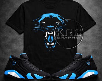 Panther Graphic T-Shirt to Match Jordan 14 Black University Blue | Sneakerhead Streetwear Tee | Black Cat Style Shirt