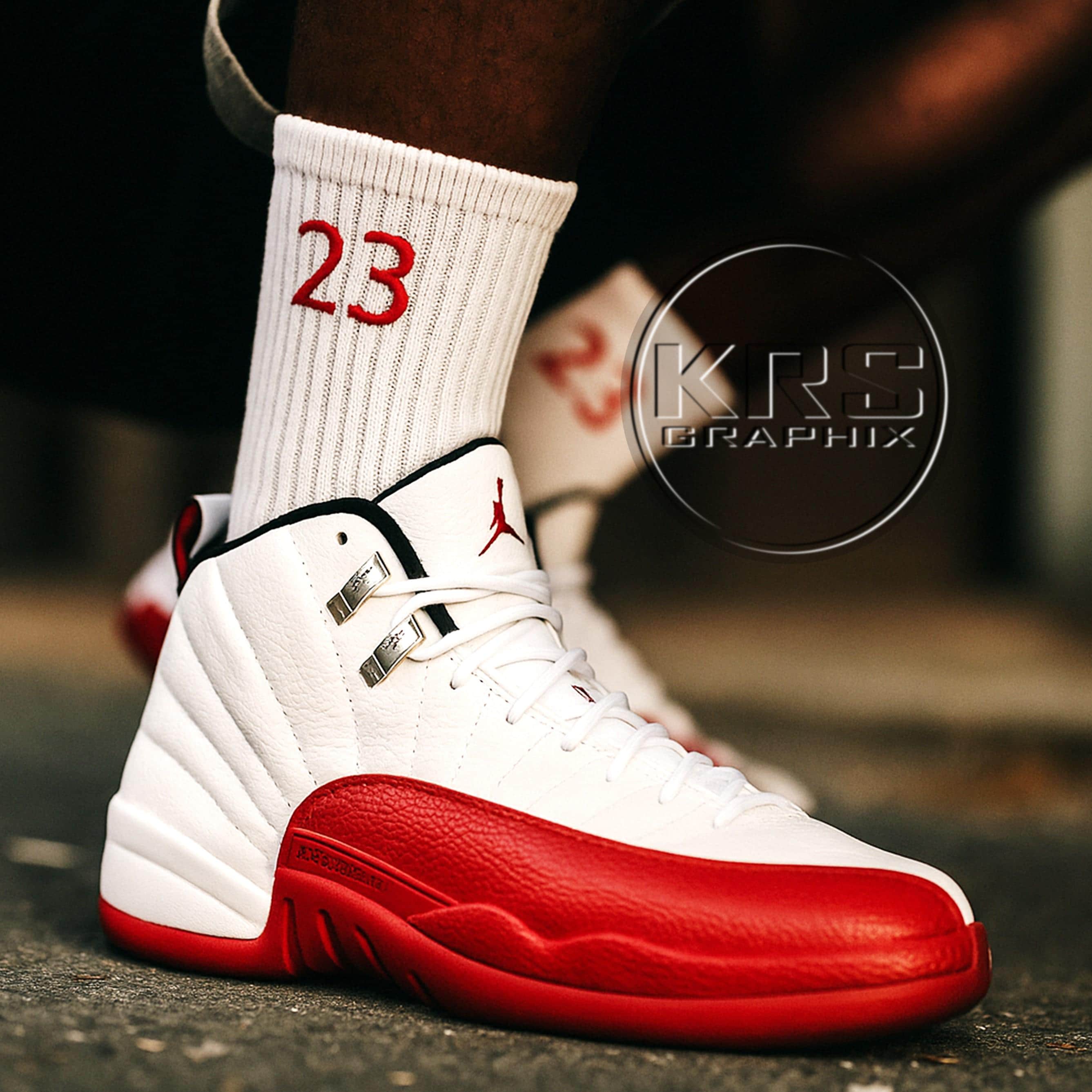 Socks to Match Jordan 12 Cherry and Jordan 12 Red Taxi Flip - 23'S