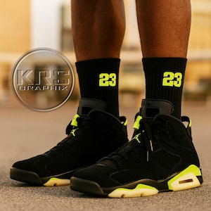 Jordan 6 Retro Electric Green  Socks - Matching Electric Green 6s Retro Socks - Electric Green 6s Retro Socks - Running Socks Gift 23