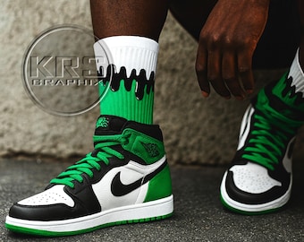 Lucky Green Socks | Lucky Green 1 Socks | Lucky Green 1S Socks | Socks To Match Jordan 1 | Dripping