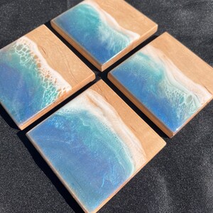 Epoxy ocean themed maple coasters