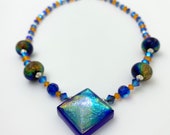 Dichroic Pyramid Prism Glass Necklace, Handmade glass beads, Sterling Silver, Swarovski crystal,magnetic clasp, Beautiful gift, Jewelry