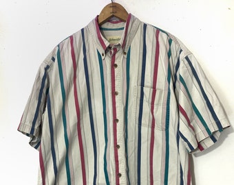 Vintage St.Johns  90s button up size Large Striped 25.5”x31”