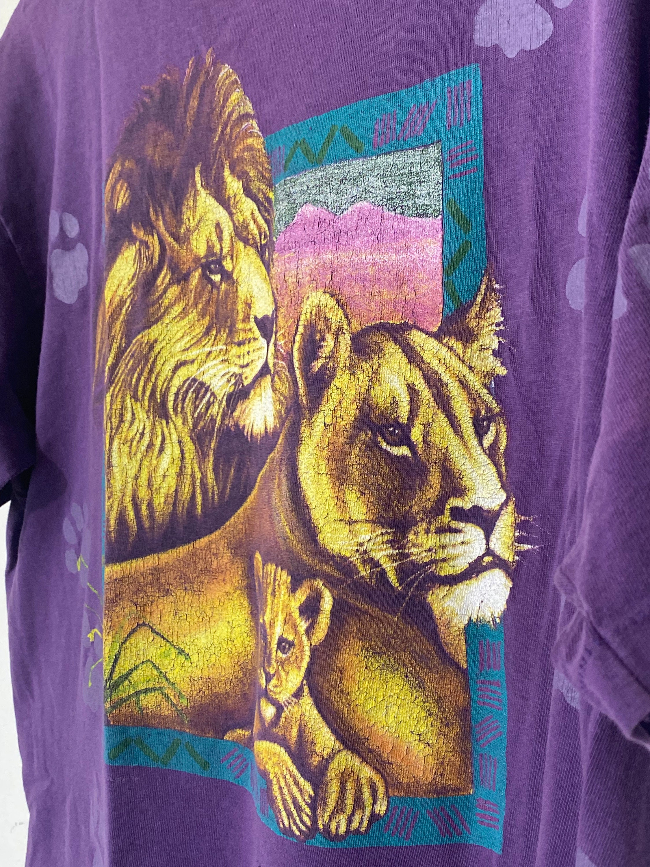 Vintage 90s Lion T-shirt Made in USA All Over Print Double