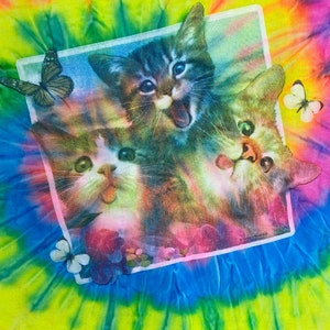 Vintage 90s tie dye cat T-shirt size womens medium made in USA image 2