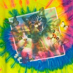 Vintage 90s tie dye cat T-shirt size womens medium made in USA image 5