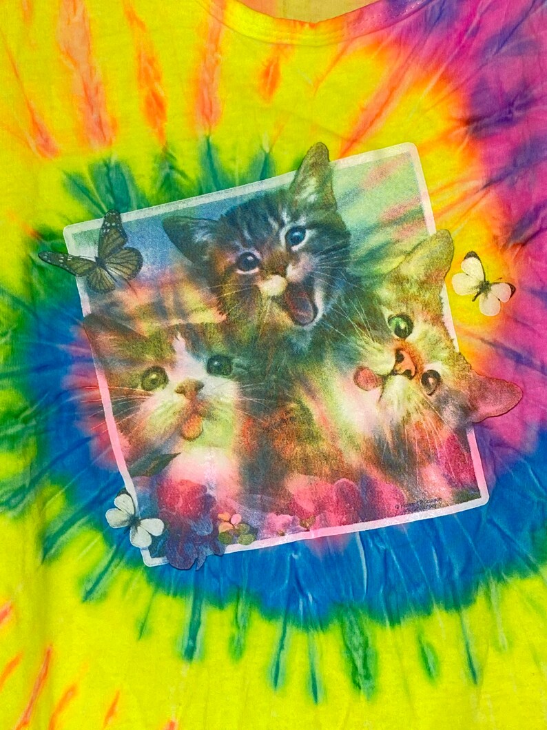 Vintage 90s tie dye cat T-shirt size womens medium made in USA image 5