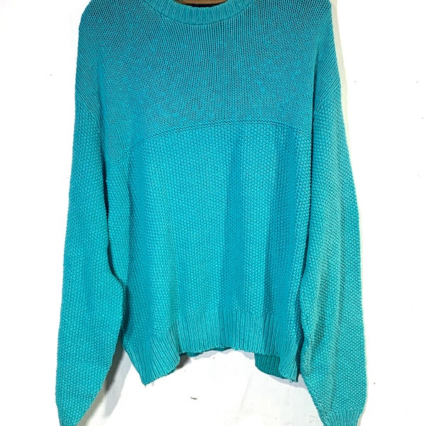 Vintage turquoise sweater long sleeve size XL 24” x 29” made in usa