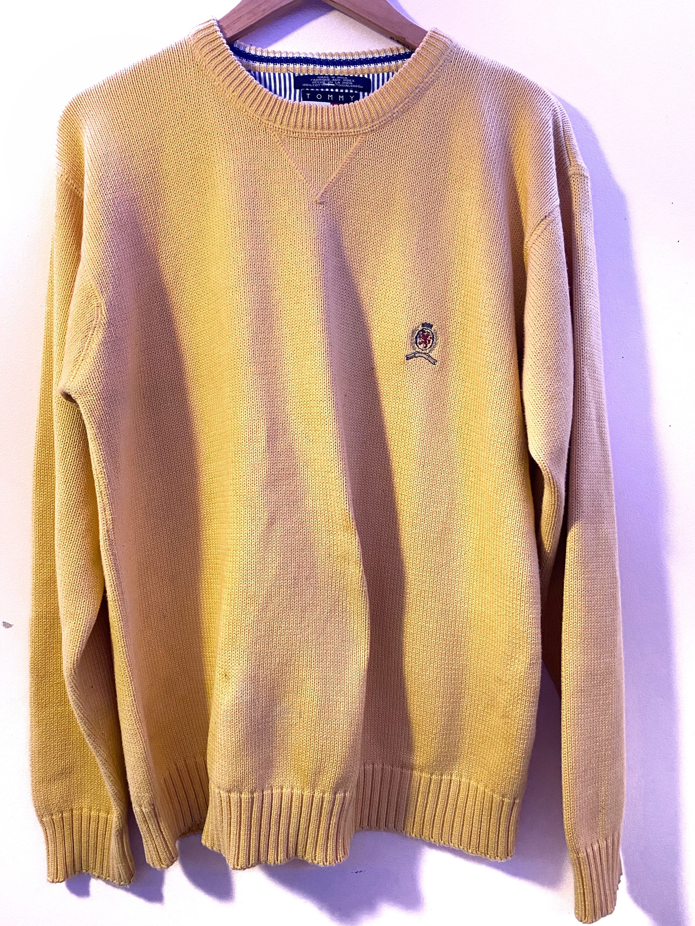 Vintage Tommy Cable Knit Sweater Logo Heavy Etsy