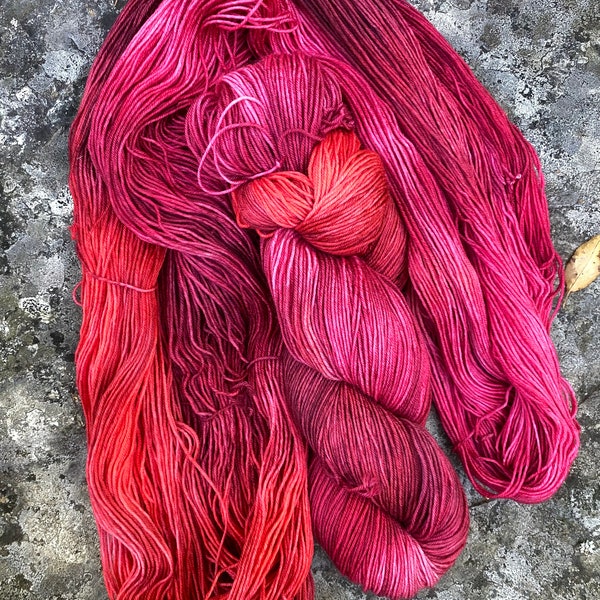 Amore Fingering/Sock 4-ply superwash Merino/RECYCLED Nylon hand-dyed yarn. Indie dyed yarn. Red multi-tonal yarn. Sock yarn.