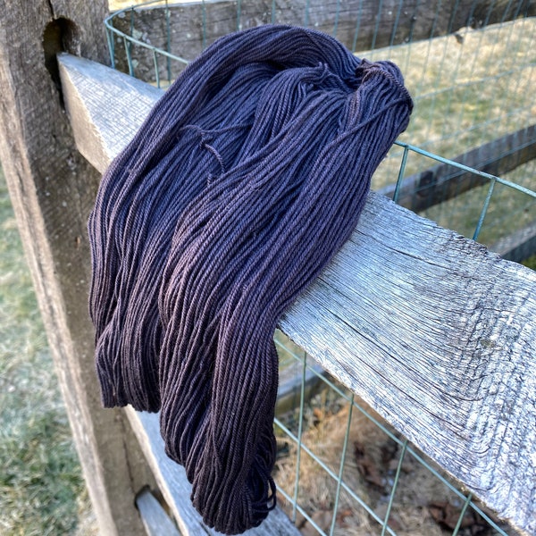 Ebony Sport superwash Merino/Nylon hand dyed yarn. Black indie dyed yarn. 3-ply, 80/20 Merino/Nylon Sport sock yarn.
