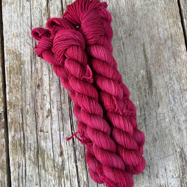 Maroon Hand Dyed Mini Skein: SW Merino Recycled Nylon Sock Yarn