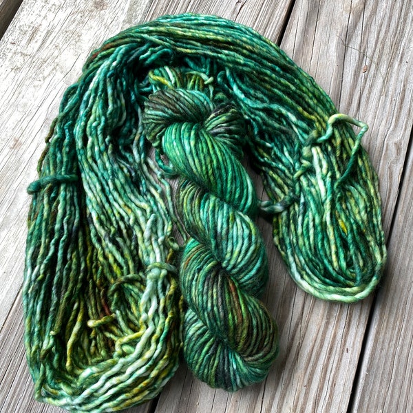 Leaves & Stems Super Bulky 80/20 superwash Merino Wool/Nylon Single-Ply hand dyed yarn. Singles super chunky yarn. Indie-dyed yarn.