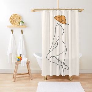 Abstract Woman Shower Curtain, ,Bath Decor, Home Decor, Woman Body, Abstract BathMinimalist Mid-Century Curtain, With Hooks Included