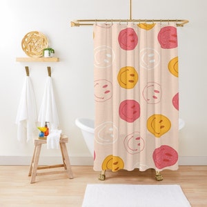 Shower Curtain Happy Smiles, Perfect Gift, Happy Decor, Bath Decor, Shower Curtain, Waterproof, Smile Decor, With Hooks Included