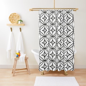 Abstract Shower Curtain Minimalist Curtain White And Black Abstract Decor Art Deco Eco-Friendly Waterproof With Hooks Included