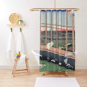 Cat Shower Curtain, Japanese Art Cat, Japanese Bathroom Decor, Cat Lover Gift, Unique Shower Curtain, Eco-Friendly Material, With Hooks