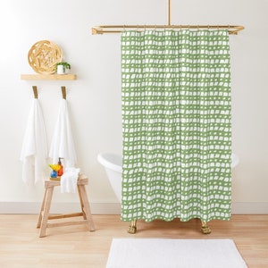 Minimalist Shower Curtain Abstract Eco-Friendly Waterproof Extra Durable Green Curtain Minimalist Decor Hooks Included