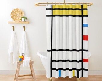 Abstract Sun Shower Curtain: Mid-Century Boho Decor, Eco-Friendly