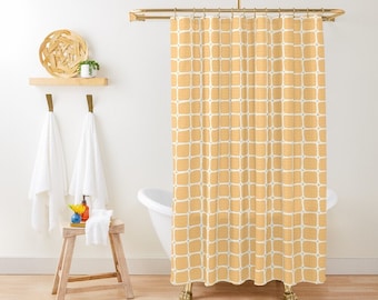 Orange Squares Shower Curtain, Modern Abstract Eco-Polyester, with Hooks
