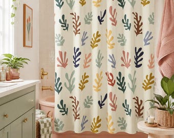 Matisse Abstract Leaf Shower Curtain: Boho Waterproof, Eco-Friendly Decor