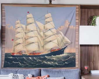 Vintage Clipper Ship Tapestry - Nautical Ocean Wall Hanging