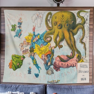 Europa Karte Wandteppich Vintage Karte historische Wand Dekor Kunst Weltkarte Geschenk Mittelmeer Wandbehang Wandteppich