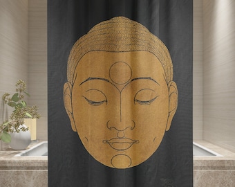 Shower Curtain Buddha Zen Black Spiritual Buddhist Curtain Eco-Friendly Waterproof Oriental Curtain Spiritual Decor Hooks Included