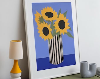Sunflower Art Print, Eclectic Floral Home Decor