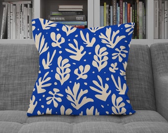 Matisse Blue Satin Pillow Cover, Abstract Art Decorative Cushion
