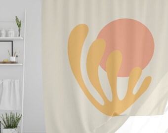 Boho Abstract Shower Curtain: Mid-Century Modern Style, Waterproof