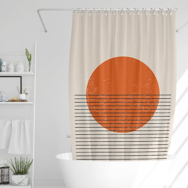 Abstract Shower Curtain Boho Mid-Century Vintage Sun Shower Curtain Eco-Friendly Waterproof Abstract Decor With Hooks Included