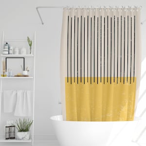 Abstract Shower Curtain Boho Mid-Century Vintage Yellow Lines Shower Curtain Eco-Friendly Waterproof Abstract Decor With Hooks Included