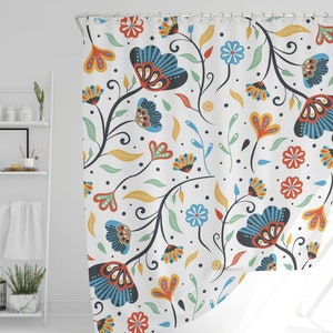 Boho Shower Curtain Colorful Floral Botanical Curtain Unique Gift Art Decor Chic Decor Eco-Friendly Polyester Waterproof Hooks Included