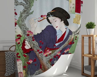 Japanese Shower Curtain, Asian Woman, Zen Decor, Bathroom Decor, Eco-Friendly Material, Perfect Gift, With Hooks Included