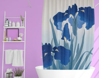 Cortina de ducha floral azul, estilo vintage japonés – Impermeable y ecológica