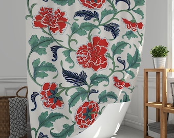 Bloemen douchegordijn, boho badkamerdecor, eco-polyester, haken inbegrepen