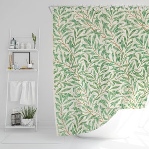 Boho Shower Curtain Botanical Curtain Eco-Friendly Waterproof Extra Durable Art Nouveau Green Leaves Curtain Tropical Decor Hooks Included