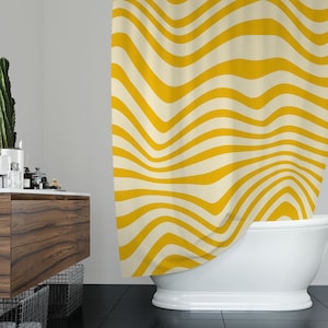 Abstract Retro Shower Curtain, Psychedelic Vintage Design Curtain, Eco-Friendly, Waterproof, Abstract Decor, With Hooks Included