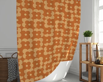 Cortina de ducha floral terracota: Estilo bohemio abstracto, impermeable, de poliéster ecológico.