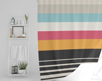 Shower Curtain Boho Modern Colorful Lines Mid-Century Shower Curtain Eco-Friendly Waterproof Multicolor Decor With Hooks Included