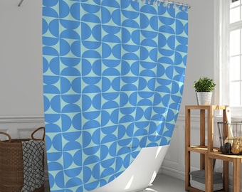 Blau Geometrischer Duschvorhang: Umweltfreundlich, wasserdicht mit Haken