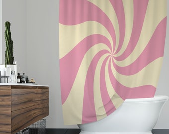 Retro Pink Swirl Shower Curtain, Eco-Polyester, Boho Bath Decor