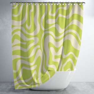 Abstract Retro Green Shower Curtain, Psychedelic Vintage Design Curtain, Eco-Friendly, Waterproof, Abstract Decor, With Hooks Included