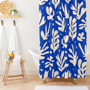 Blue Shower Curtain Boho Mid-Century Abstract Patterns Matisse Shower Curtain Eco-Friendly Waterproof Abstract Decor With Hooks Included