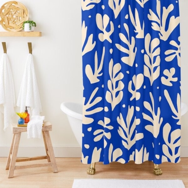 Blue Shower Curtain Boho Mid-Century Abstract Patterns Matisse Shower Curtain Eco-Friendly Waterproof Abstract Decor With Hooks Included