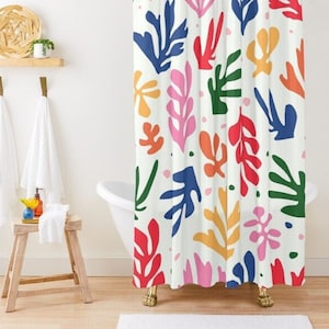 Douchegordijn Boho midden van de eeuw abstracte patronen Matisse trendy douchegordijn Milieuvriendelijk waterdicht abstract decor met haken inbegrepen