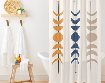 Mid Century Modern Shower Curtain, Geometric Bath Decor, Home Decor, Abstract Shapes, Minimalist Mid-Century Curtain, With Hooks Included