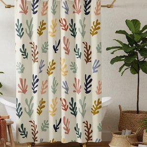 Matisse douchegordijn met abstract blad: boho waterdicht, milieuvriendelijk decor